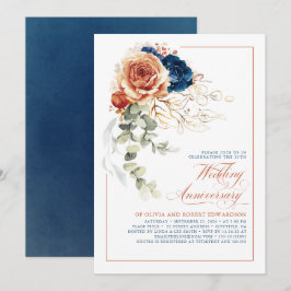 Convites Terracotta e Marinho Azul Casamento Floral