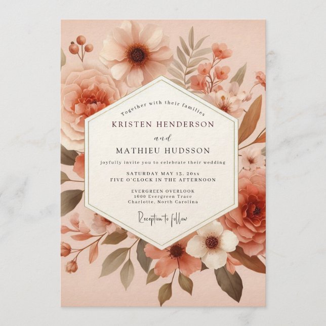 Convites Terracotta Earthy Bloom Wedding (Frente)