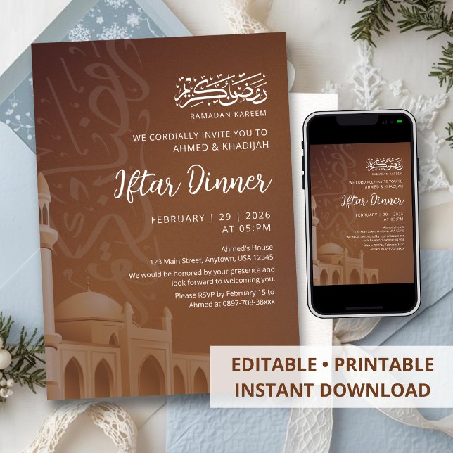 Convites Terracotta Earthy Mosque Ramadan Iftar Invitation (Criador carregado)