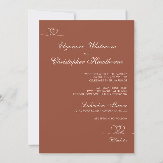 Convites Terracotta Elegant Chic Calligraphy Wedding (Frente)