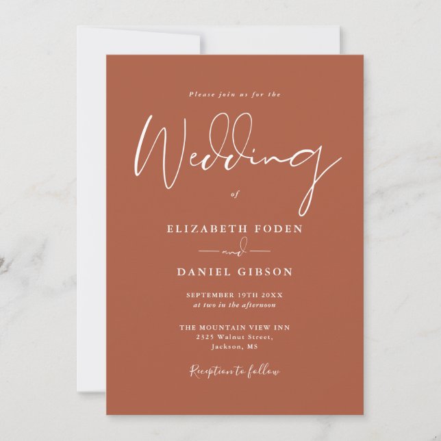 Convites Terracotta Elegant Modern Script Wedding (Frente)