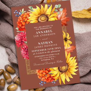 Convites Terracotta Elegante Autumn Watercolor Floral