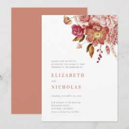 Convites Terracotta Elegante Floral Casamento Aquarela