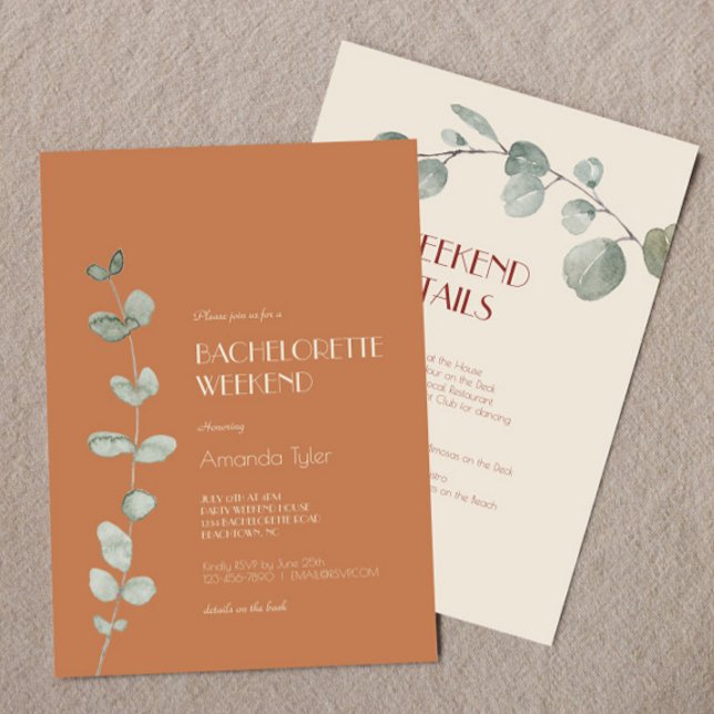 Convites Terracotta Eucalyptus Deco Bachelorette Weekend (Criador carregado)
