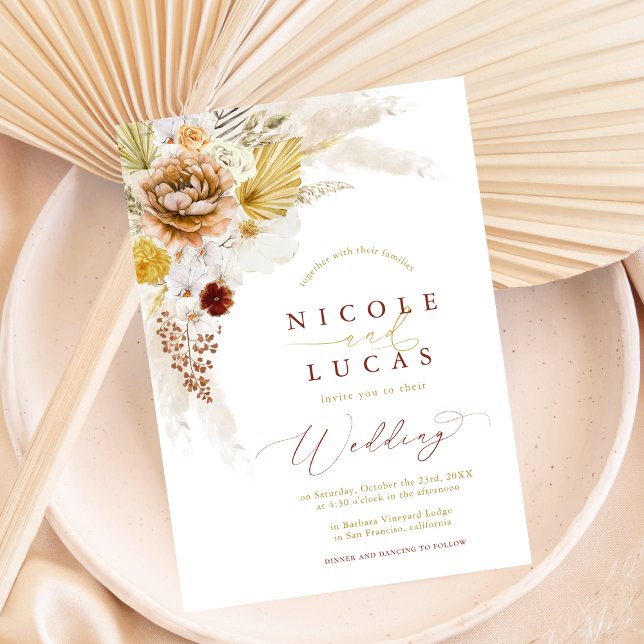 Convites Terracotta Fall Autumn Boho Pampas Grass Casamento (Criador carregado)