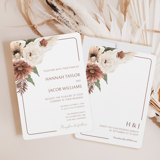 Convites Terracotta Fall Floral Modern Weding (Criador carregado)