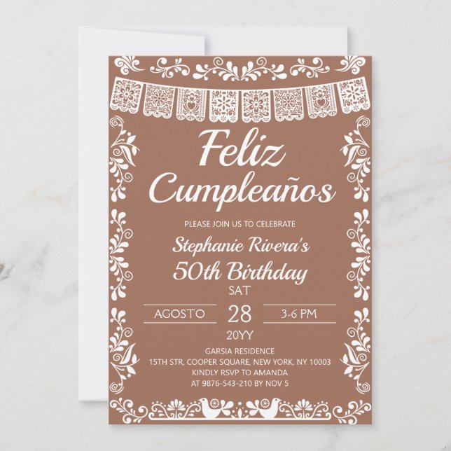 Convites Terracotta Feliz Cumpleaños Birthday (Frente)