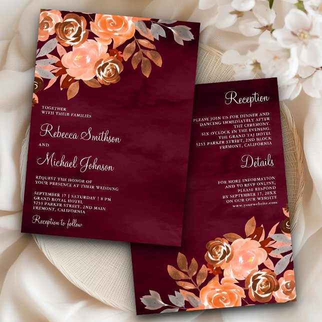 Convites Terracotta Floral All in One Burgundy Weding (Criador carregado)