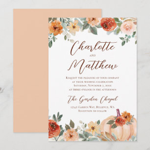 Convites Terracotta Floral Autumn Pumpkin Casamento