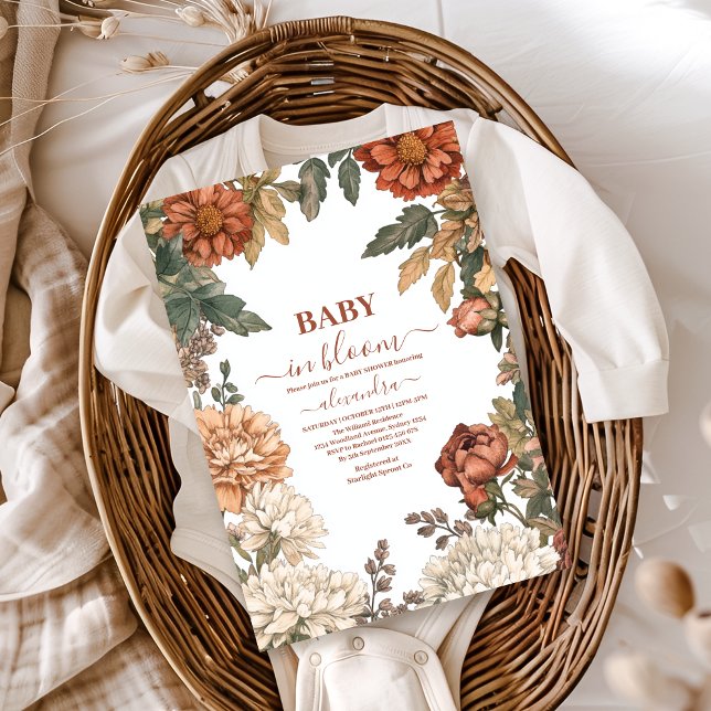 Convites Terracotta Floral Baby in Bloom Chá de fraldas (Criador carregado)