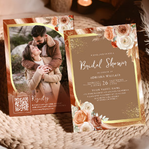 Convites Terracotta Floral Beige Dourado Chá de panela de C