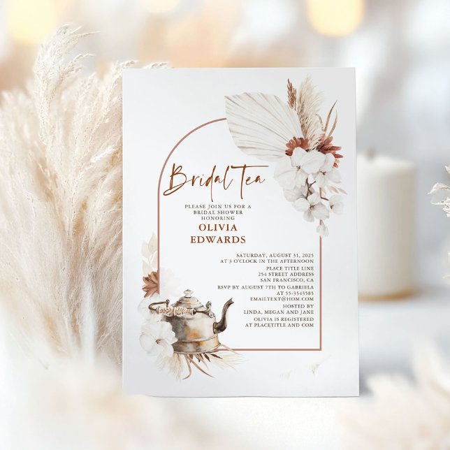 Convites Terracotta Floral Boho Chá de panela Tea Party (Bridal Tea Party Bridal Shower Invitation)