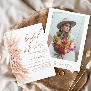 Convites Terracotta Floral Boho Pampas Chá de panela Grass
