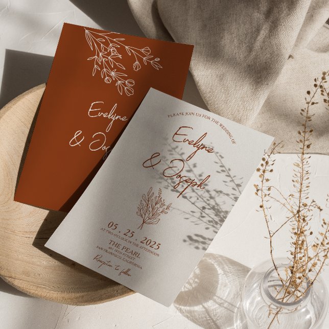 Convites Terracotta Floral Boho Trendy Wedding (Criador carregado)