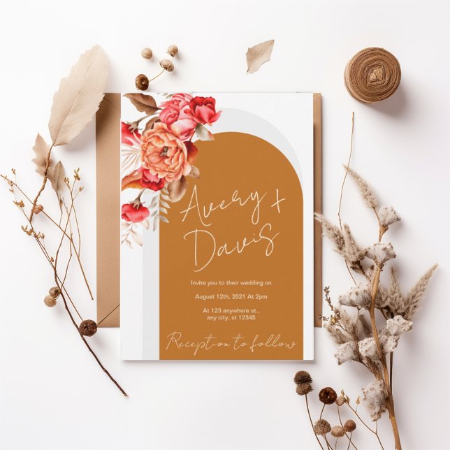 Convites Terracotta Floral Boho Wedding Invite (Criador carregado)