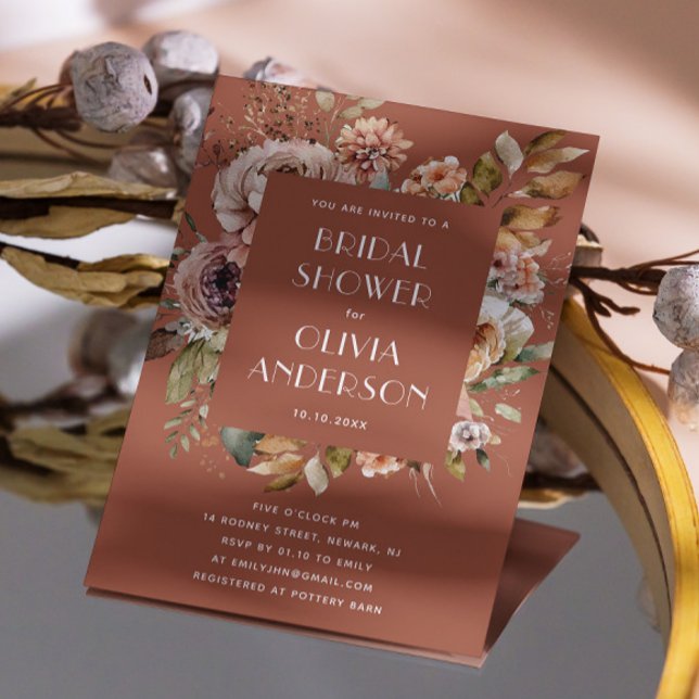 Convites Terracotta Floral Chá de panela | Boho Fall Rustic (Criador carregado)