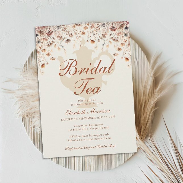 Convites Terracotta Floral Chá de panela Tea Wild Flowers (terracotta floral bridal shower tea invitation modern elegant wildflowers meadow garden flowers boho)