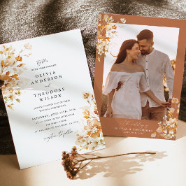 Convites Terracotta Floral Elegant Photo Back Wedding