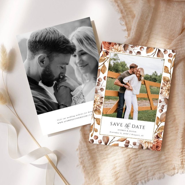 Convites Terracotta Floral Frame 2 Photo Save the Date (Criador carregado)