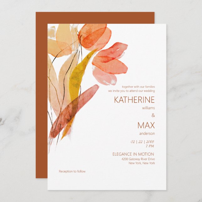 Convites Terracotta Floral Moderna Sem Pais (Frente/Verso)