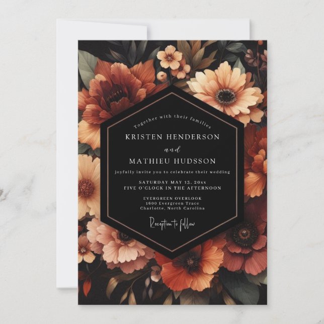 Convites Terracotta Floral Nocturne Wedding (Frente)