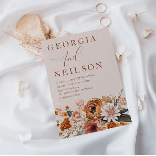 Convites Terracotta Floral Orange Casamento outono de outon