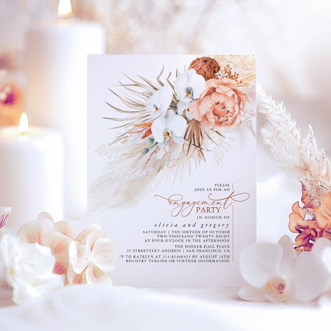 Convites Terracotta Floral Pampas Festa de noivado (Terracotta Boho Engagement Party Invitations)