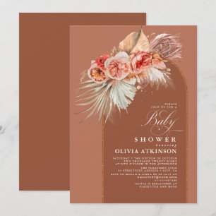 Convites Terracotta Floral Pampas Grass Boho Chá de fralda