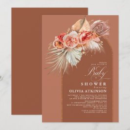 Convites Terracotta Floral Pampas Grass Boho Chá de fraldas