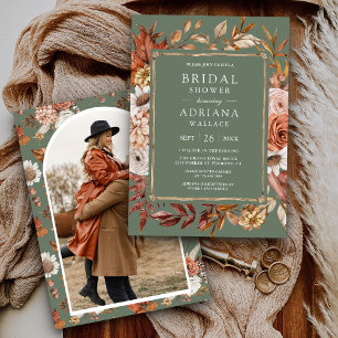 Convites Terracotta Floral Photo Sage Green Chá de panela