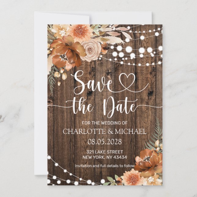 Convites Terracotta Floral Save the Date Wedding (Frente)