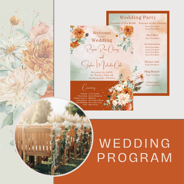 Convites Terracotta Floral Wedding Program (Criador carregado)