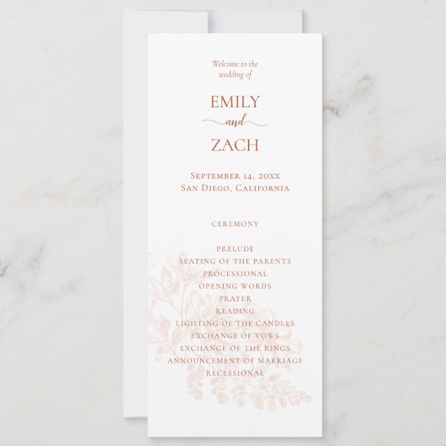 Convites Terracotta Floral Wedding Program (Frente)