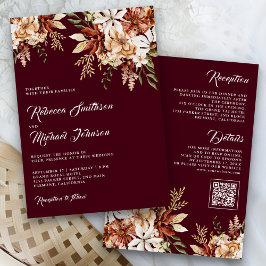 Convites Terracotta Floral Wildflower Burgundy Casamento
