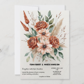 Convites Terracotta Florals Rustic Boho Wedding