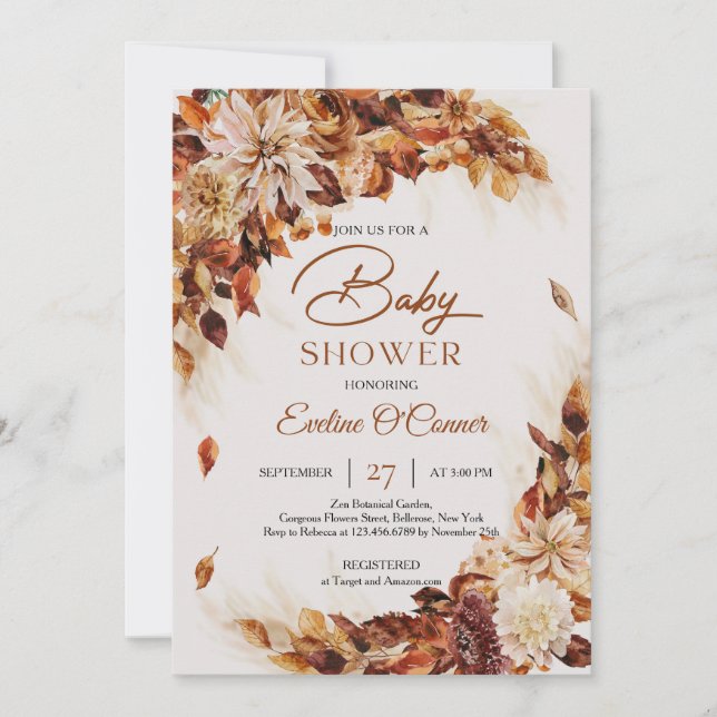 Convites Terracotta flores folhagem de cobre folhas (Frente)