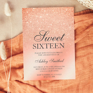 Convites Terracotta glitter ombre metal chic Sweet 16