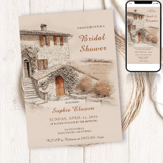 Convites Terracotta Italian Villa Sketch Bridal Shower