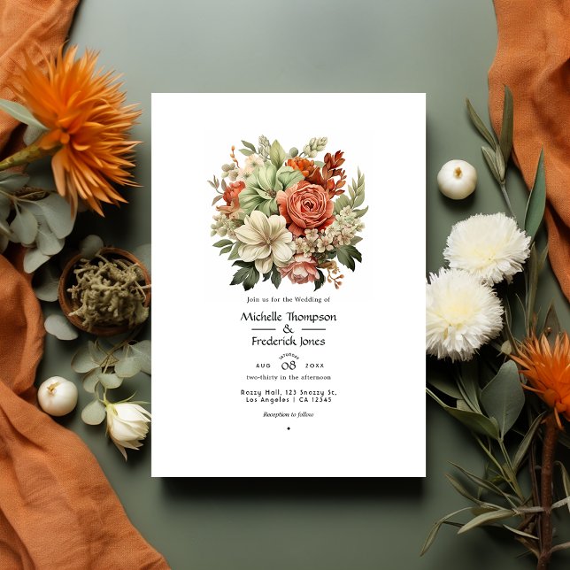 Convites Terracotta, Ivory e Sage Green Floral Wedding (Criador carregado)