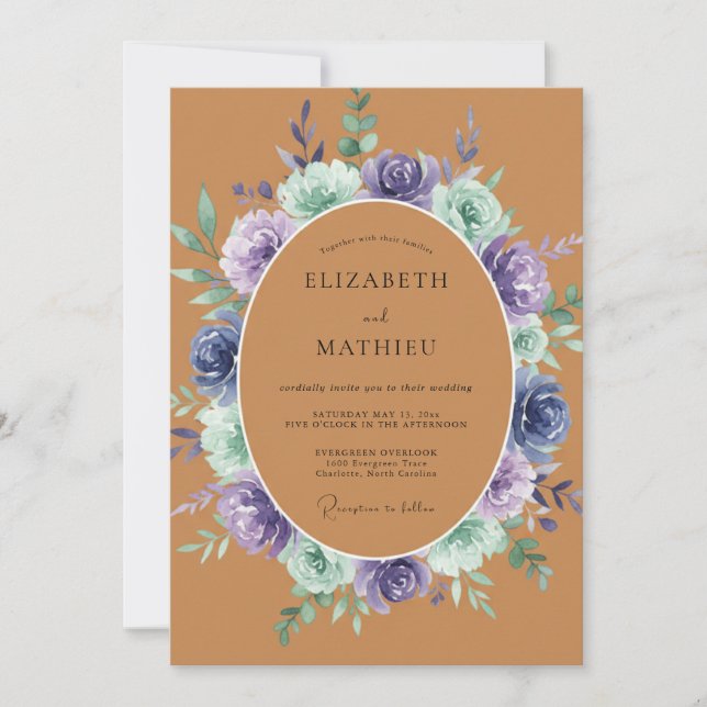 Convites Terracotta Lavender Floral Romance Wedding (Frente)