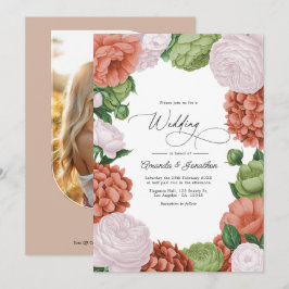 Convites Terracotta Light Peach Olive Green Floral Wedding