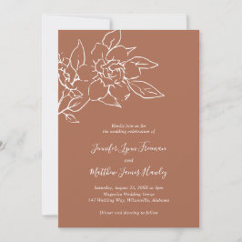 Convites Terracotta Line Art Floral Elegante Casamento