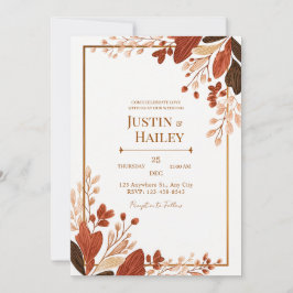 Convites Terracotta Line Leaf Gilded Botanical Wedding