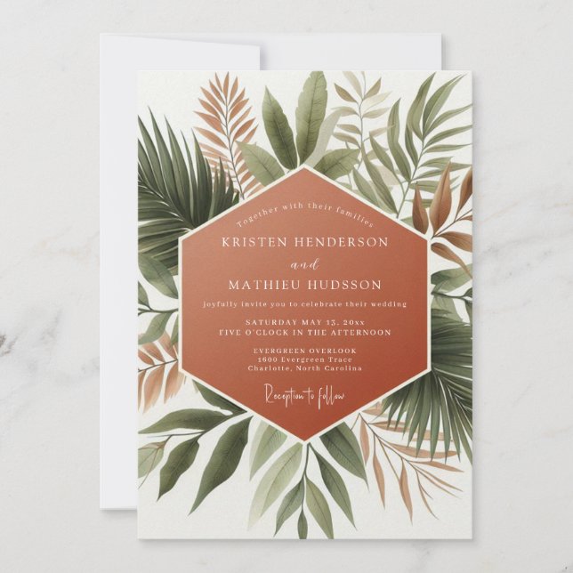 Convites Terracotta Lush Botanical Wedding (Frente)