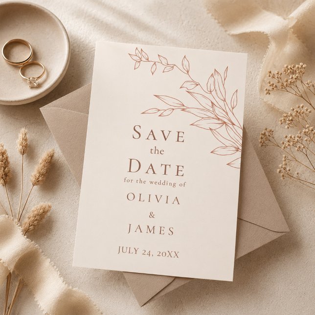 Convites Terracotta Marfim Botânico Save the Date (Terracotta Ivory Botanical Save the Date Invitation)