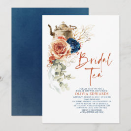 Convites Terracotta Marinho Blue Boho Chá de panela Tea Par
