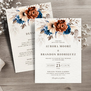 Convites Terracotta Marinho Pampas Grass em Um Casamento