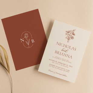 Convites Terracotta, Minimalista Floral, Queimou Casamento 