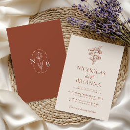 Convites Terracotta, Minimalista Floral, Queimou Casamento 