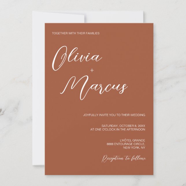 Convites Terracotta Modern Chic Script Wedding Entourage (Frente)
